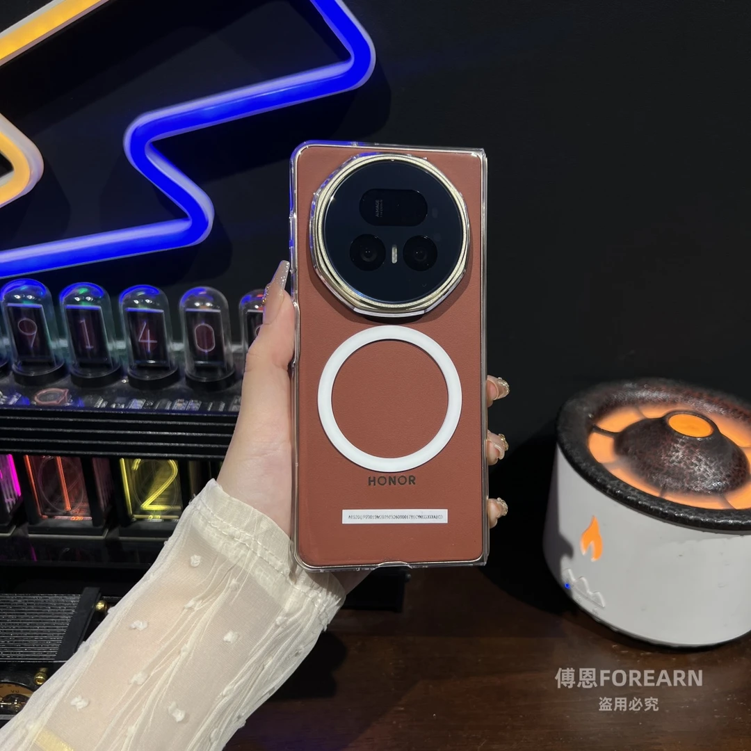 适用于荣耀magicv5手机壳双中轴支架透明超薄v5磁吸折叠屏保护套