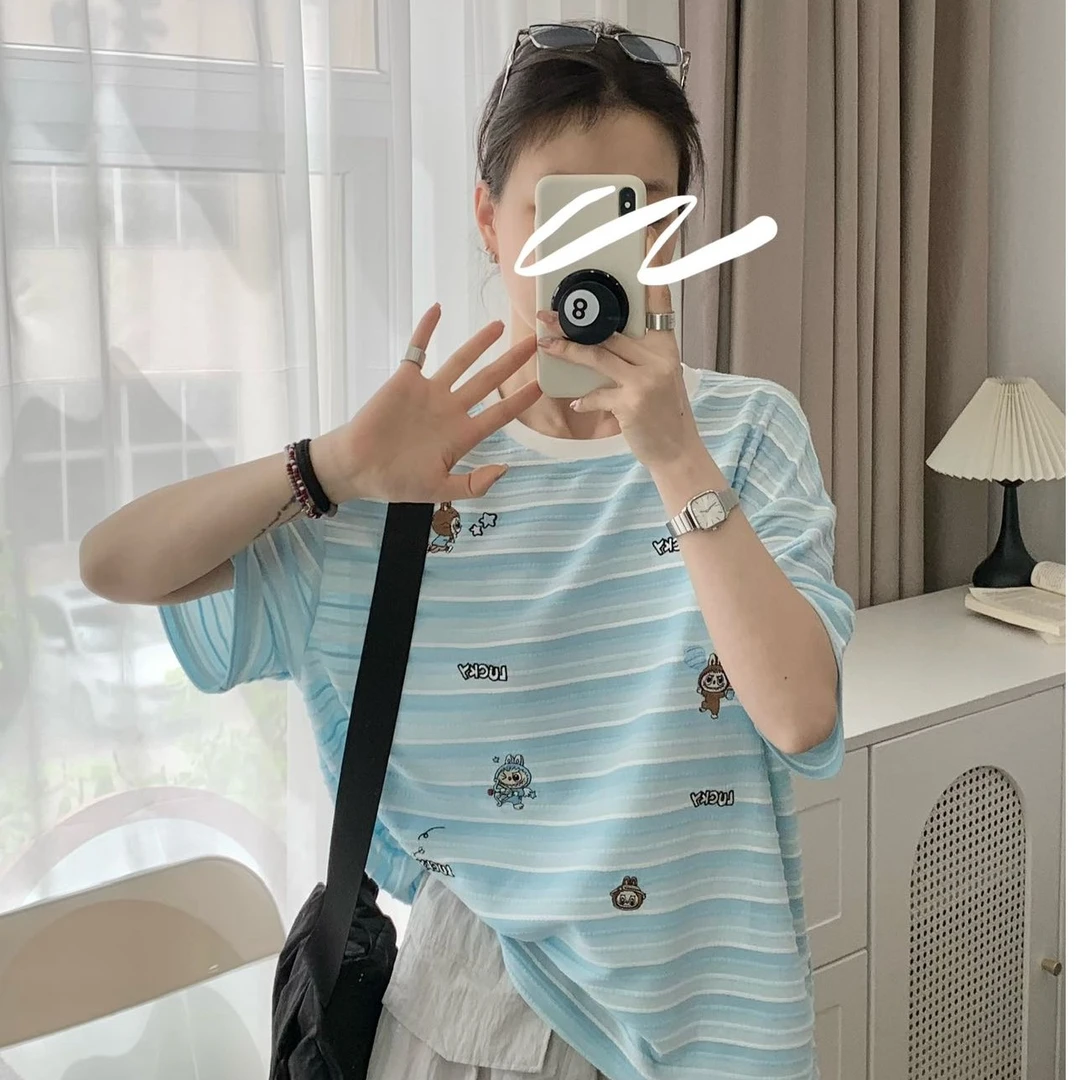 【lucky拉布布】8192星星拉布布可爱条纹圆领短袖休闲百搭