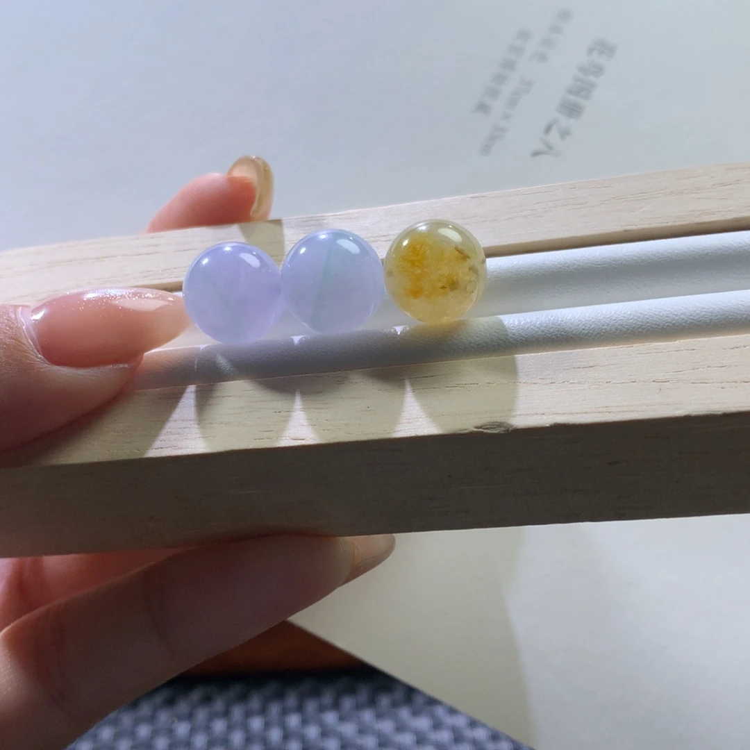 翡翠未镶嵌手串卡12.3一对紫&卡12.16黄