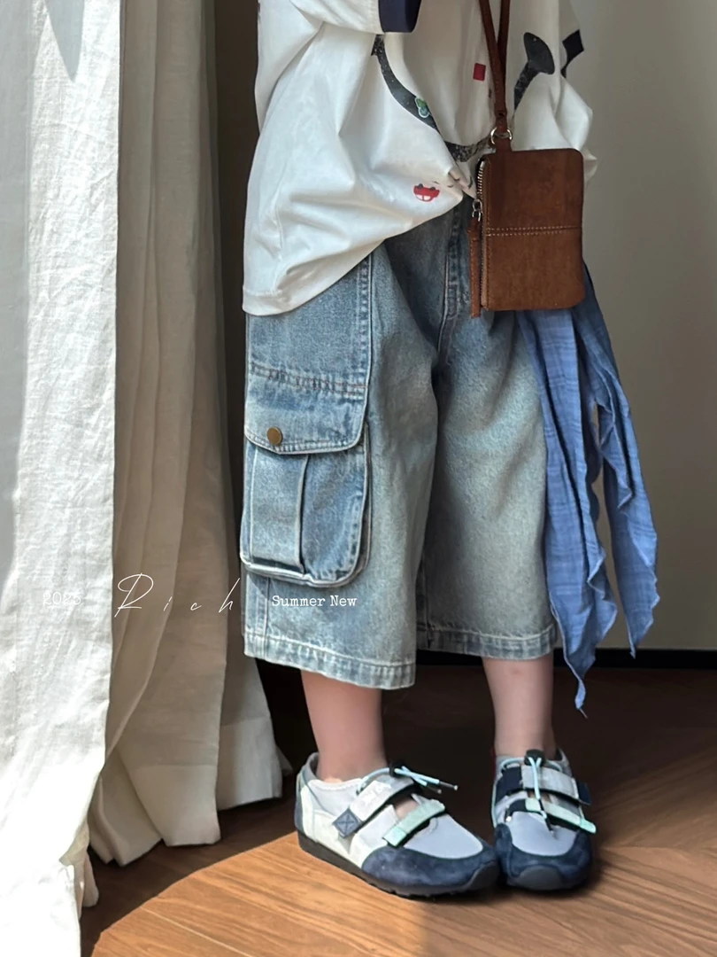 卤蛋童装【口袋气氛】2025夏大口袋重工牛仔裤七分男女童1228