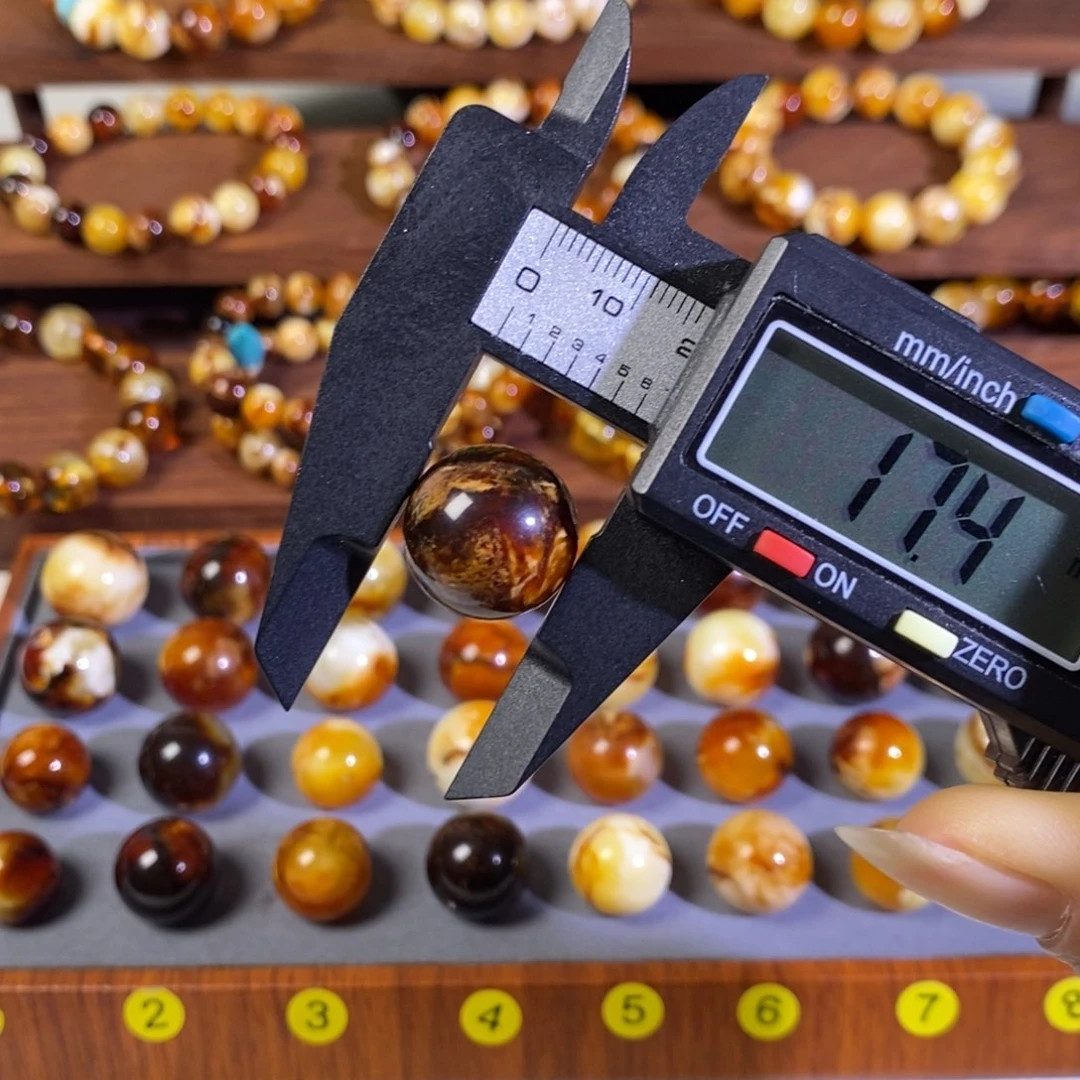 蜜蜡未镶嵌手串沁色蜜蜡妖花单珠