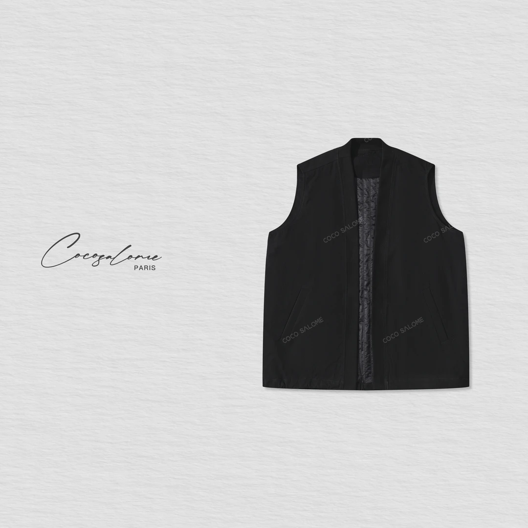 韩彬彬"黑唱片"绵羊毛无袖设计大V领百搭极简廓形显瘦马甲2244-2