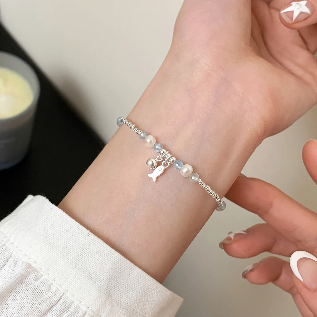 925银仿水晶手链 S925碎银小鱼手链ins小众闺蜜甜美女生饰品气质