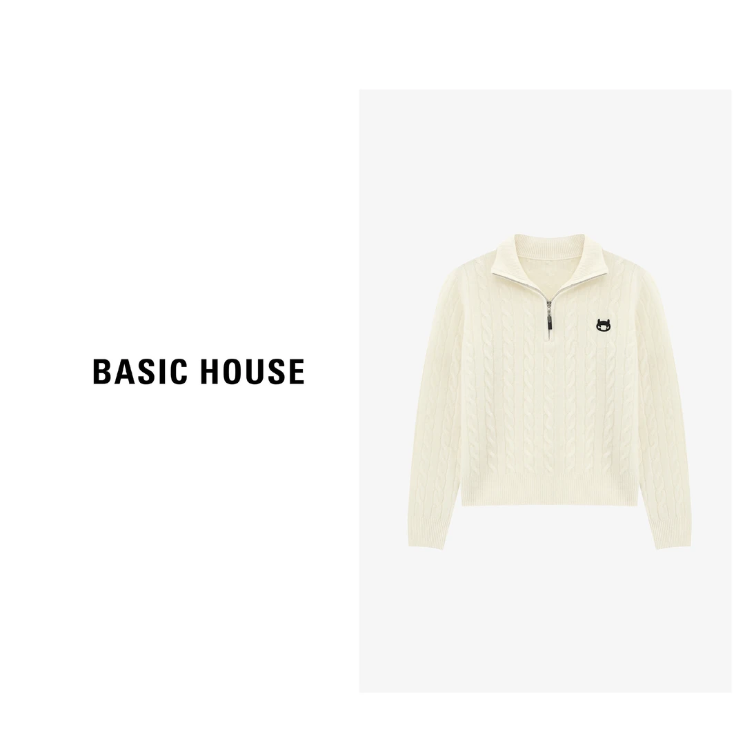 Basic House/百家好长袖针织休闲百搭羊绒灰色羊毛衫-B06245C2462