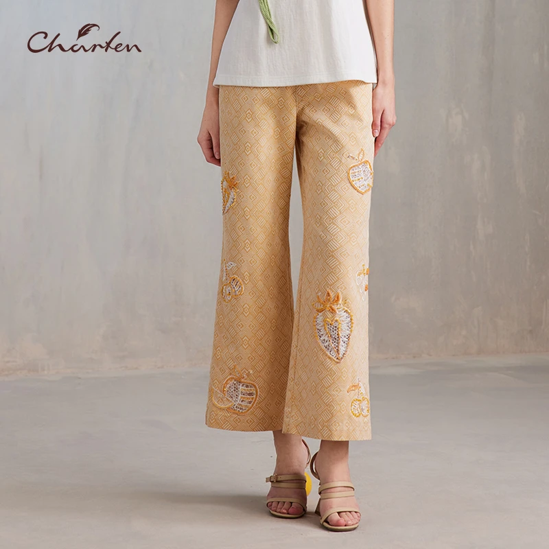 【媛媛专属】朝峰夏季复古宽松直筒刺绣工艺点缀裤子CFE2G338-3065P