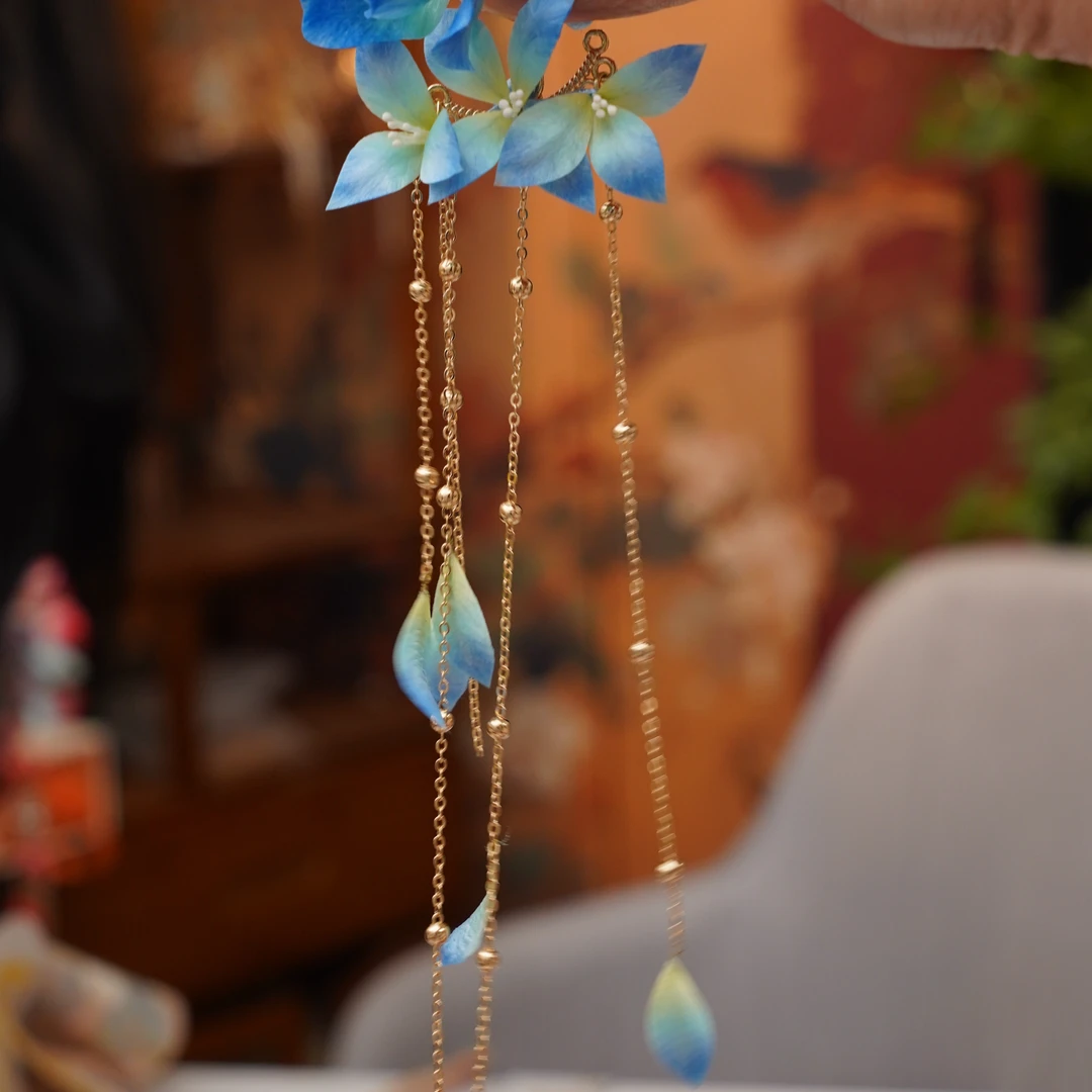 锦簪阁绒花《与君同流苏》发钗款蚕丝绒花绒花非遗工艺古风