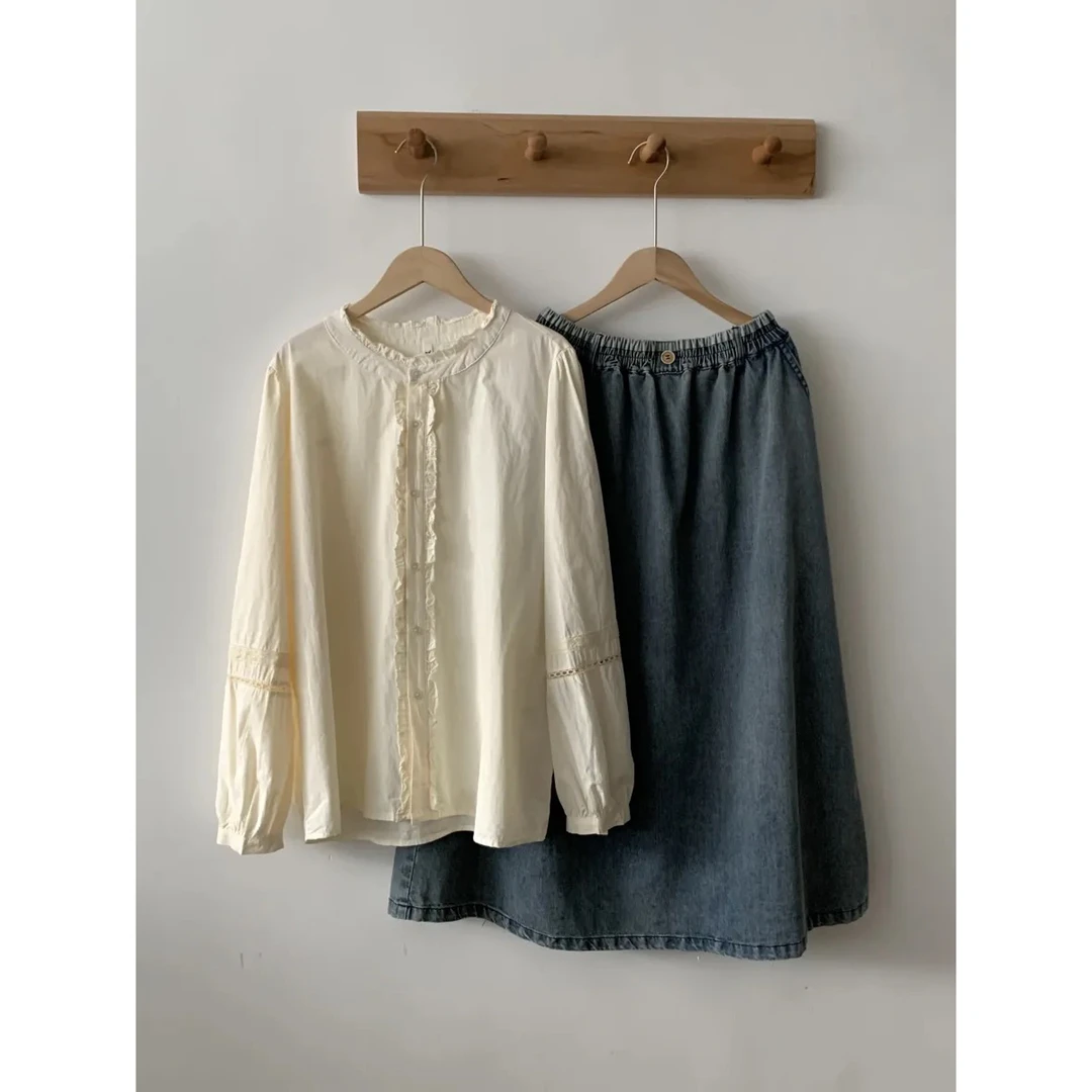 【风中诗】高品质圆领蕾丝花边衬衫 25年春季新品