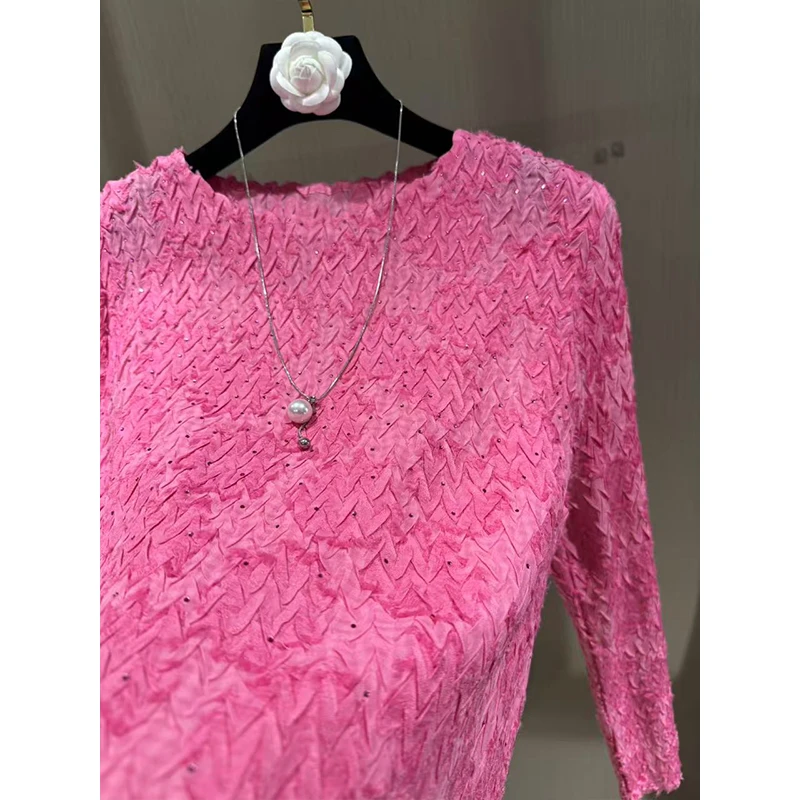 2025春款款烫钻显瘦女士上衣长袖