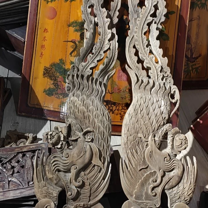 天***星香榧木老木雕老花板一对