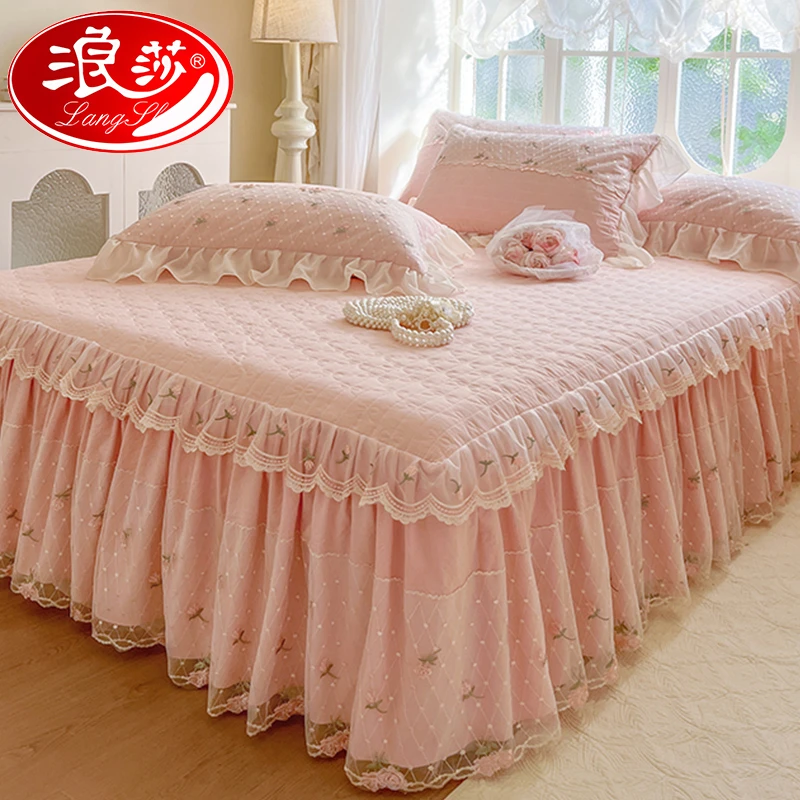 【浪莎品牌】法式公主风床裙三件套遮丑下摆床罩防尘床单带裙边单件