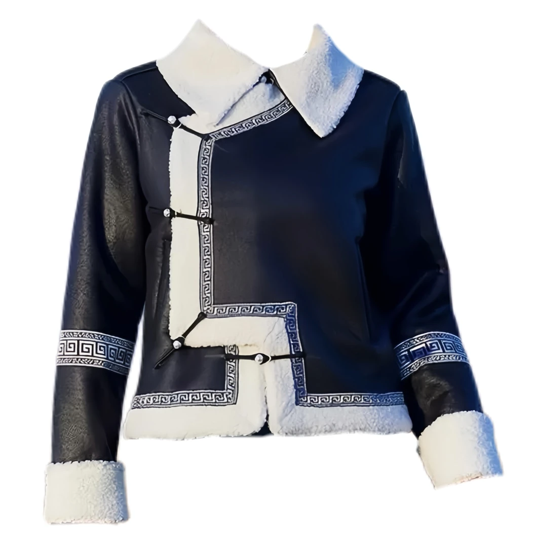 女士蒙古元素短款外套日常装保暖仿皮毛一体