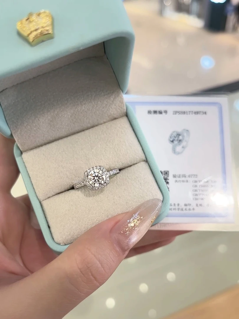 925银莫桑石戒指 【正品方糖】莫桑钻小方糖公主方包镶嵌戒指