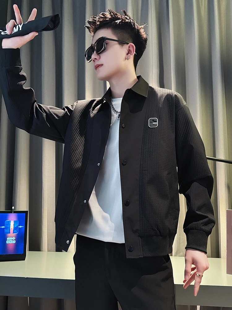 高级感翻领夹克男春秋季潮牌痞帅男装外套2025新款男士休闲上衣服