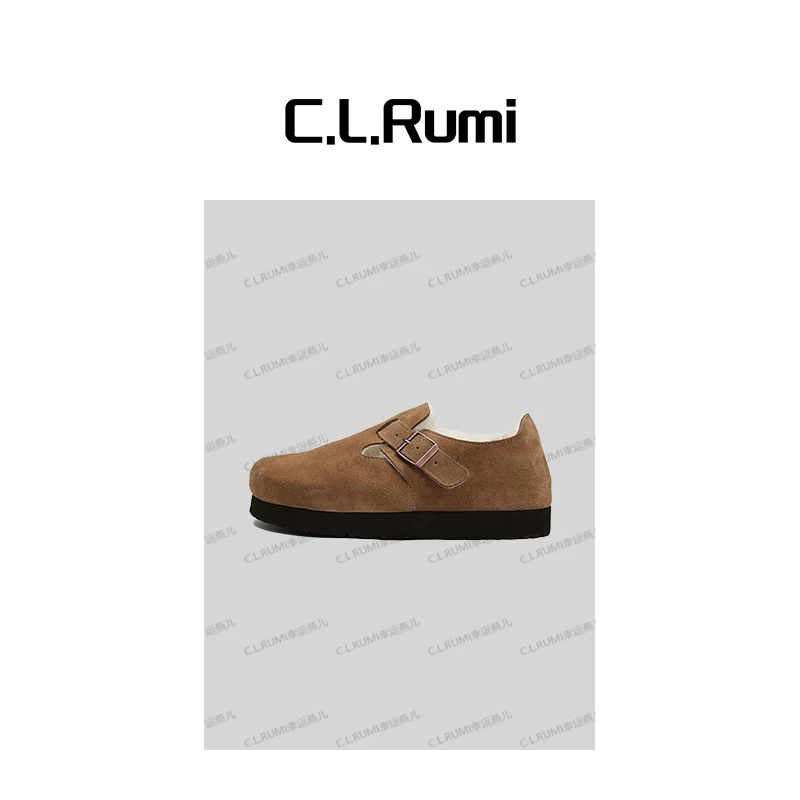 【Rumi精选】“小太阳”秋冬加厚圆头進口牛反毛一体保暖勃肯鞋7329pj