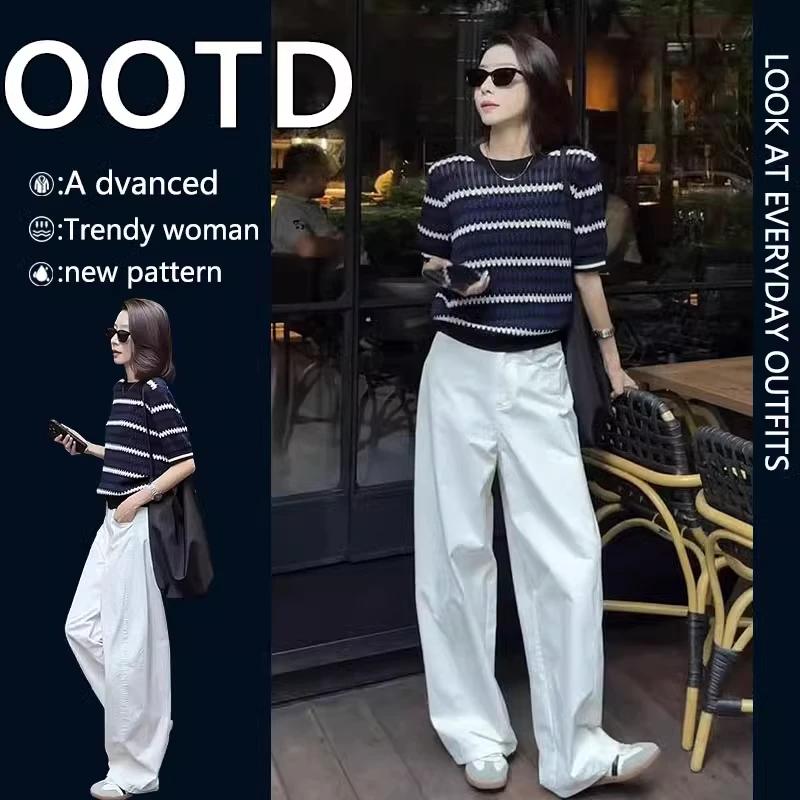2025新款减龄搭配一整套夏装盐系炸街时尚高级感小香风阔腿裤套装