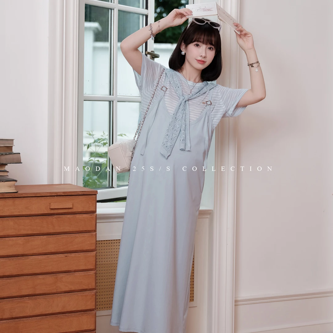 maodan/猫单【航海日记】孕妇装夏季薄款背带裙时尚洋气孕期穿搭