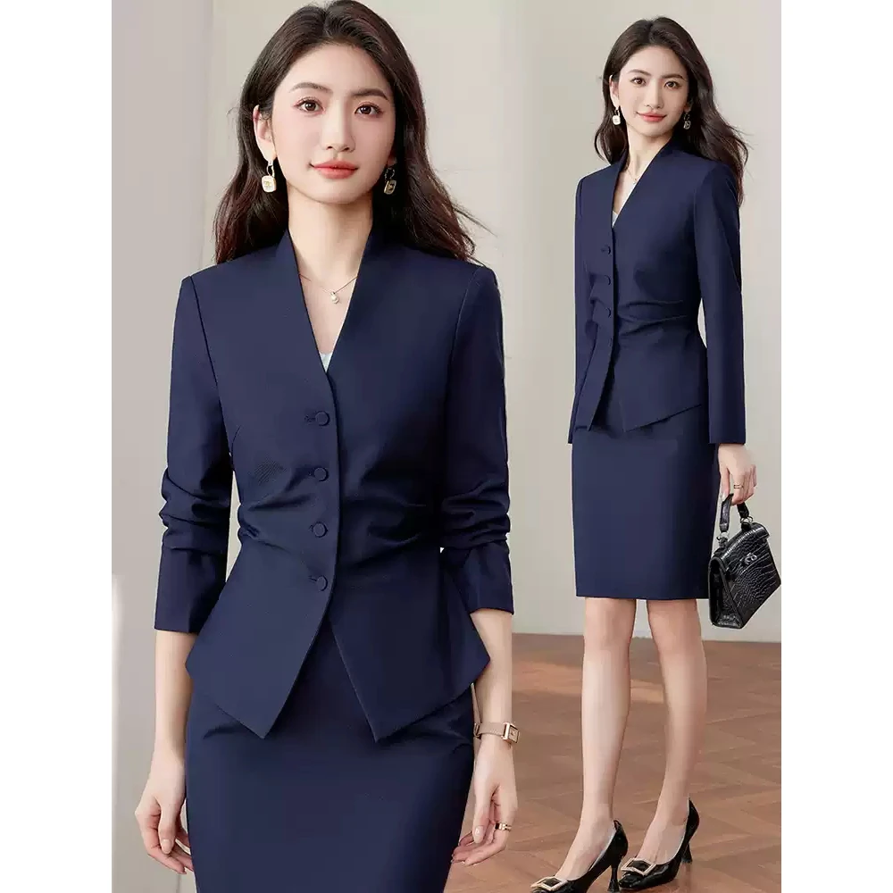 无领西装套装女春秋季新款收腰美容院酒店前台接待经理职业工作服
