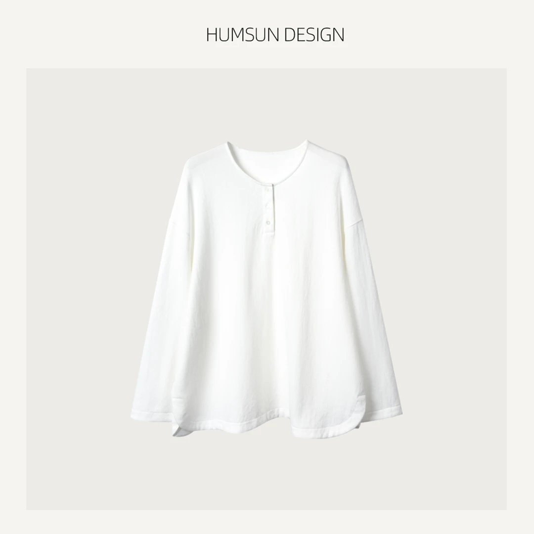 HUMSUN/禾木笙「秋语」长绒棉环形剪裁挺括侧开叉亨利领上衣 5A253