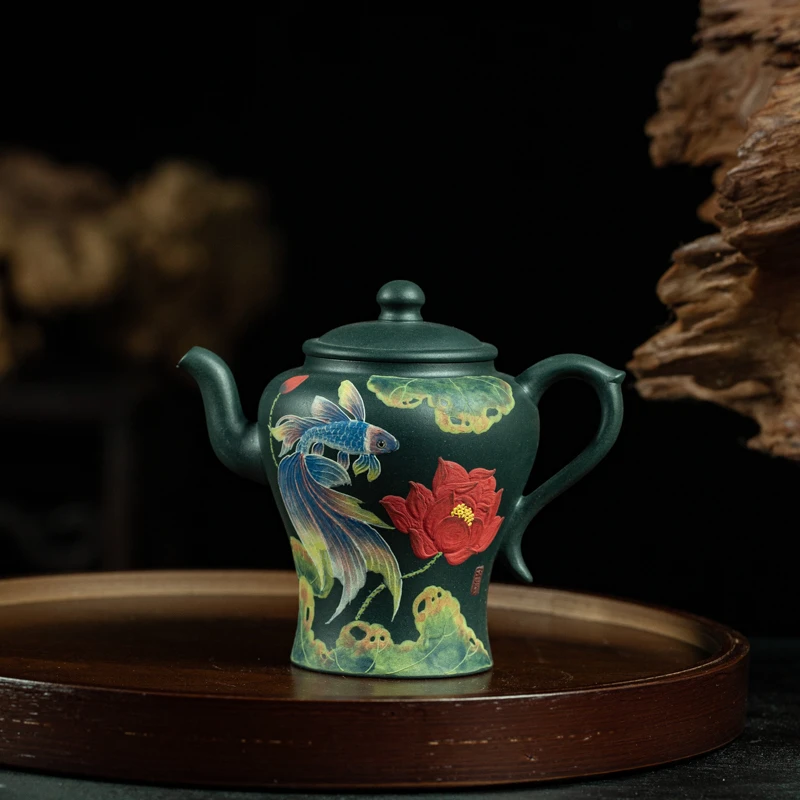 【百年港陶】050翡翠绿泥“​​玫荷余趣​​”“​鱼戏清波间，荷风送香远​​