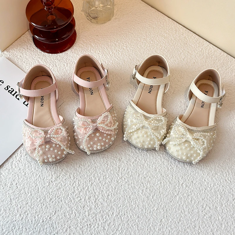【奶酪专属】甜美女童公主儿童鞋珍珠洛丽塔风半凉鞋女童水钻包头鞋