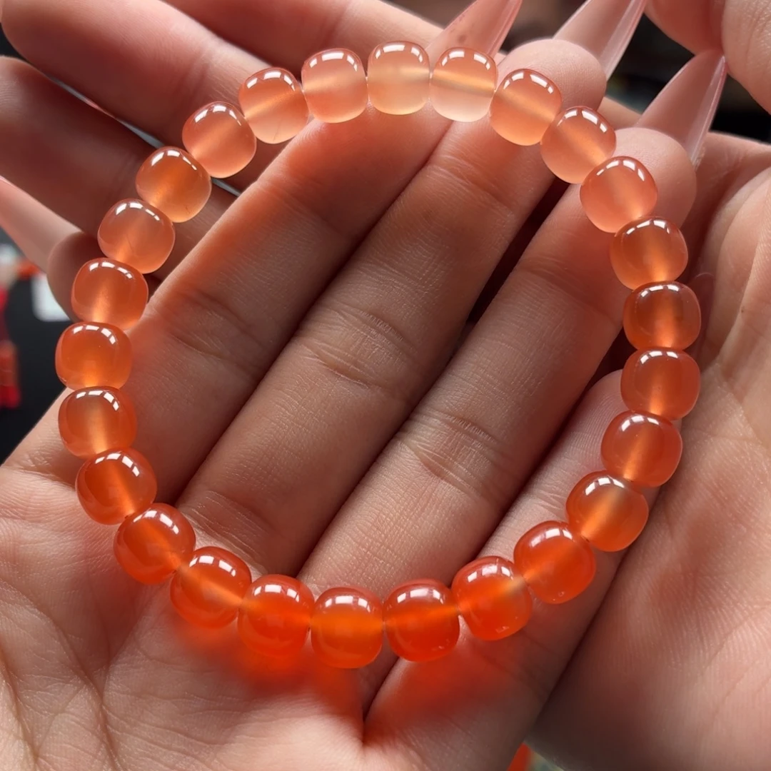 南红玛瑙未镶嵌手串原矿保山南红小庄冰红渐变手串卡8