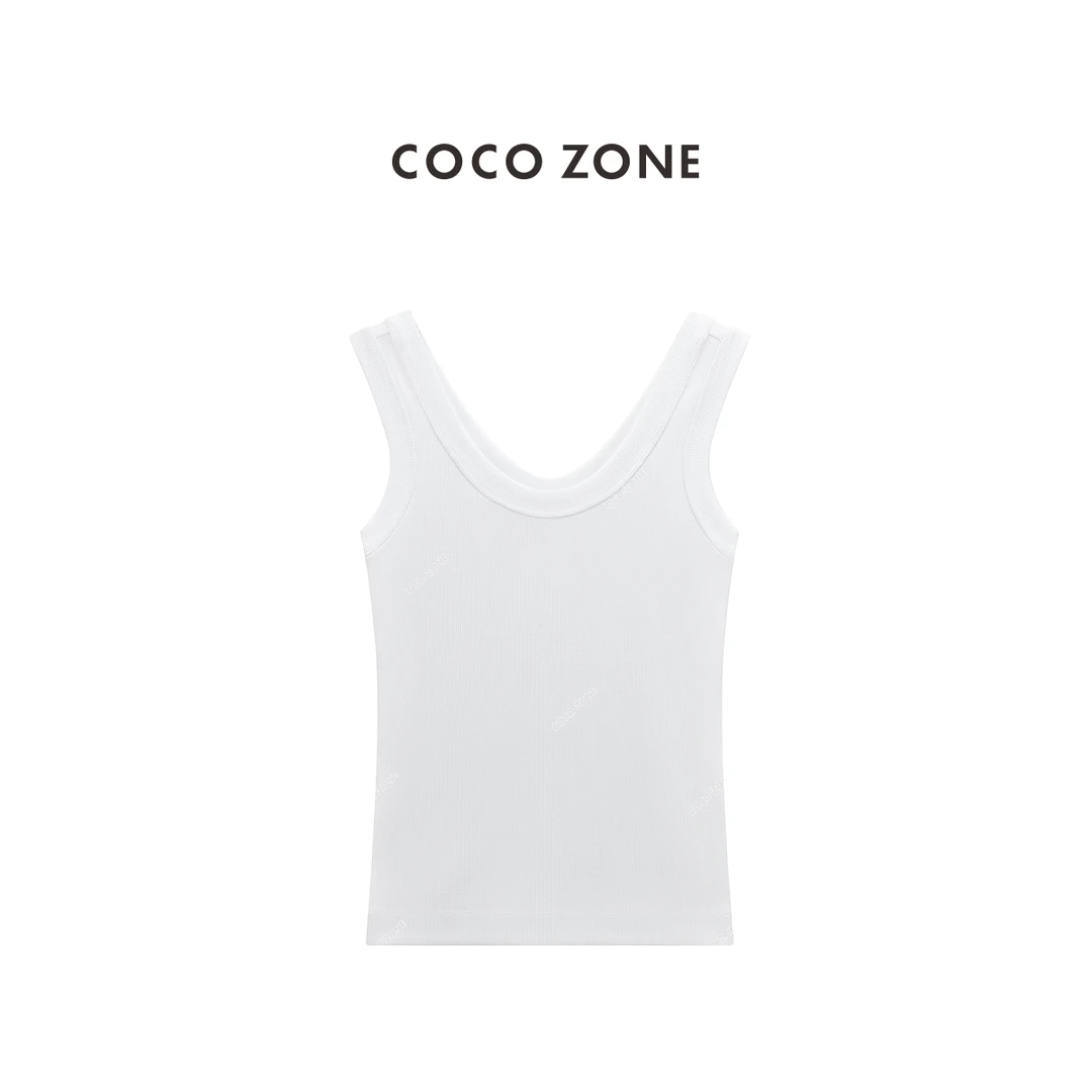 COCO ZONE 刘一一 夏季纯色U领无袖背心修身显瘦上衣CC1B1538