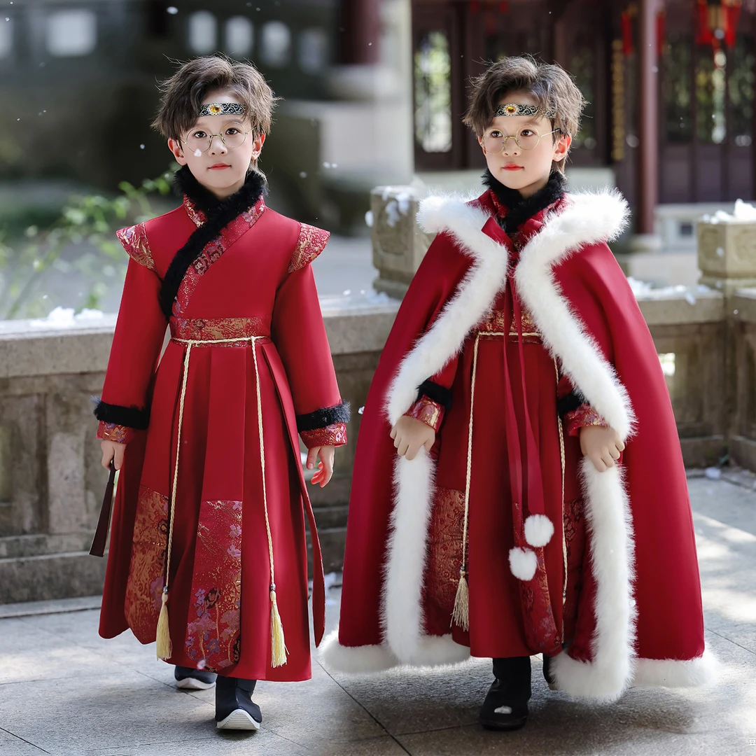 男童汉服冬装2025新款儿童过年服冬季中国风男宝古装演出服唐装冬