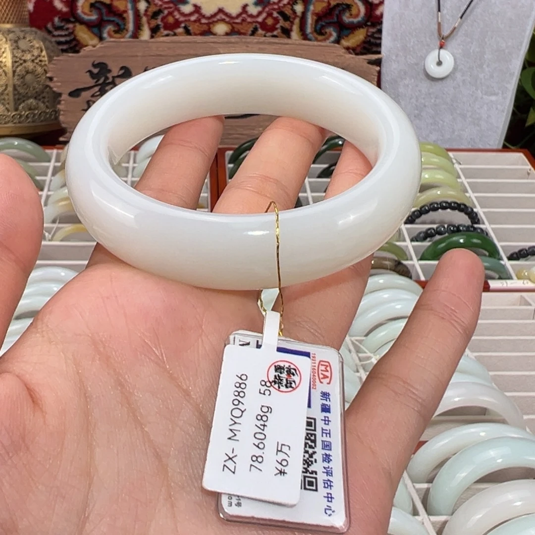 和田玉未镶嵌手镯优雅羊脂白玉手镯 条宽霸气十足油糯度出挑