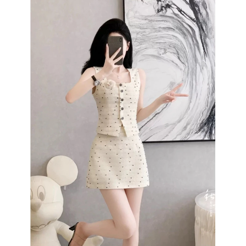 套装2025夏季新款女小香风修身千金感背心马甲+A字半身短裙两件套