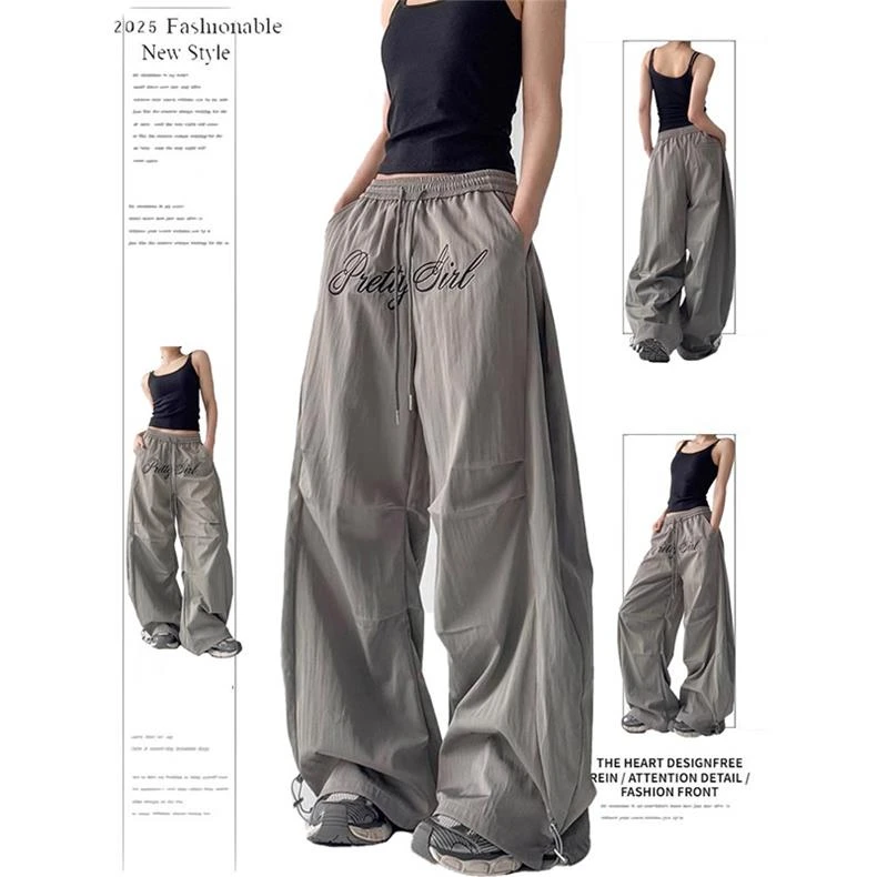 小个子弯刀阔腿裤慵懒风裤子休闲裤梨形身材复古高腰女款窄版卫裤