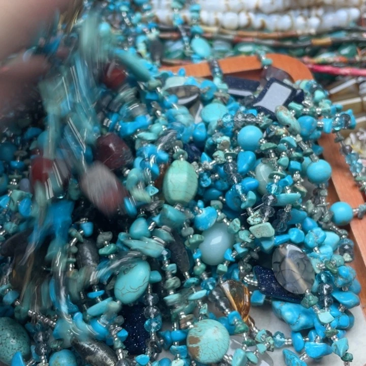 玛瑙/玉髓合金珠宝半成品一条6圈松石毛衣链