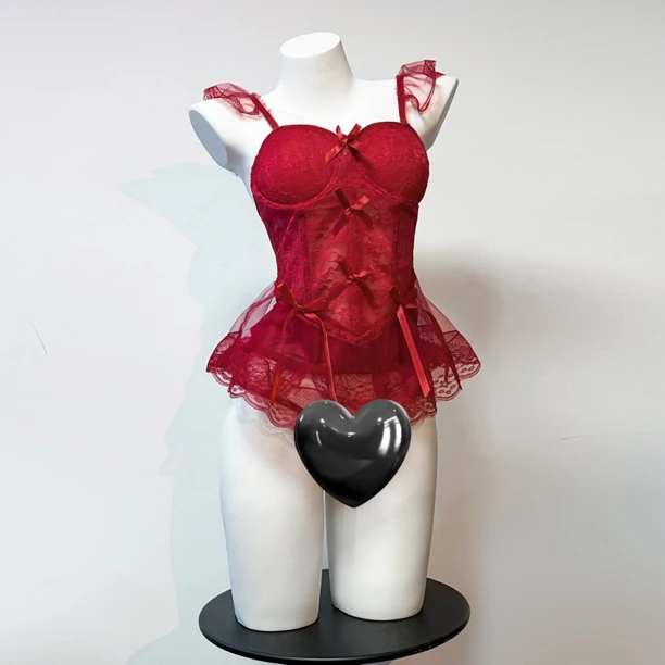 映雪儿｜性感鱼骨纯欲蕾丝网纱连衣裙收腰显瘦吊带睡衣