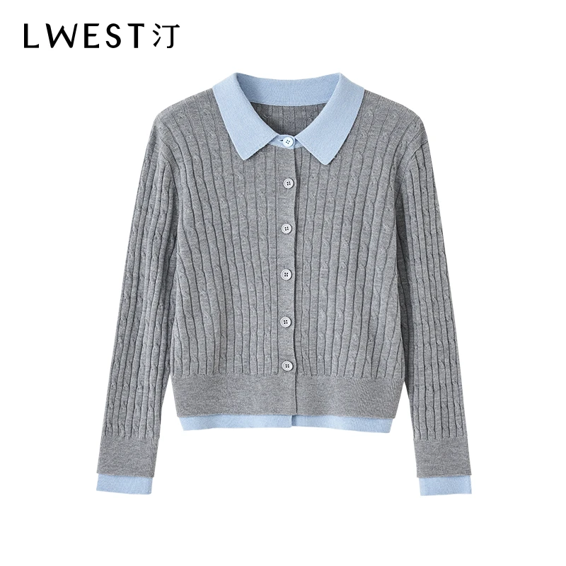 朗文斯汀2025春季新款简约假两件拼接条纹针织开衫DTYZ4308C19038