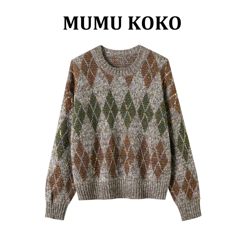 【MUMU KOKO】套头长袖毛针织衫温暖麻花针织衫珠片百搭宽松设计师