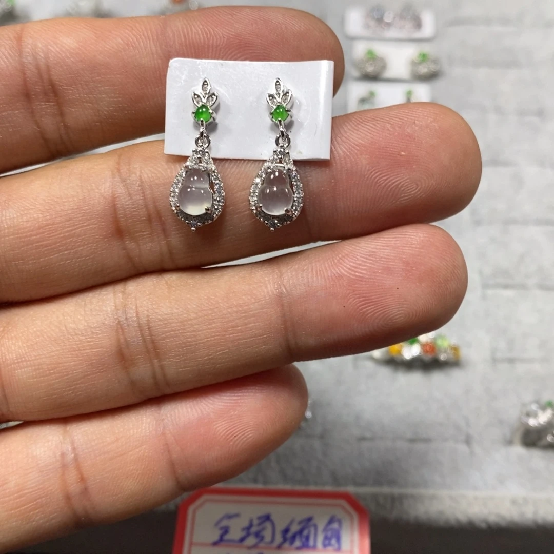 翡翠银S925镶嵌耳饰