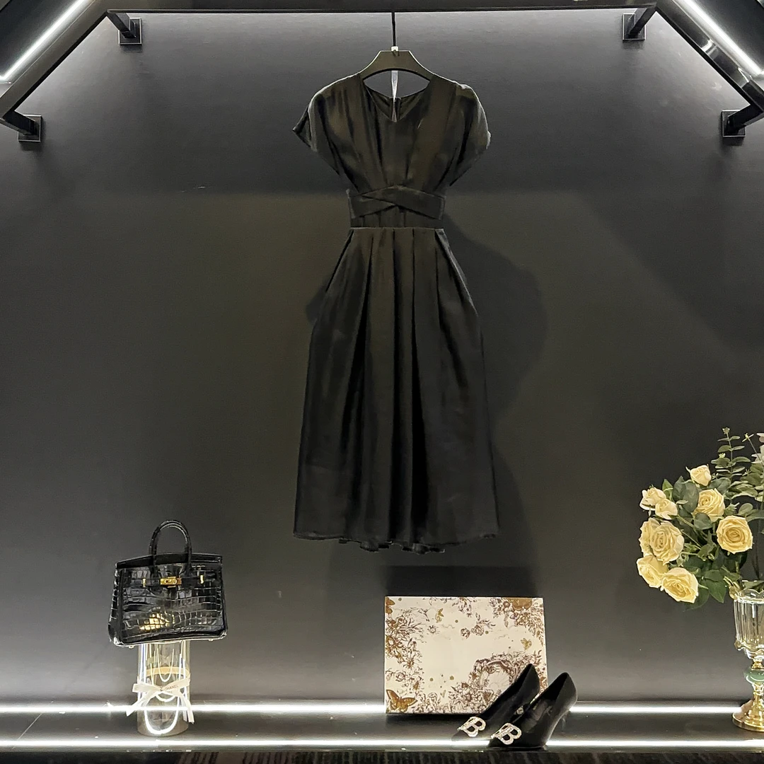 【vian专属】夏季设计师高级感赫本名媛风奢华气质连衣裙L-A136