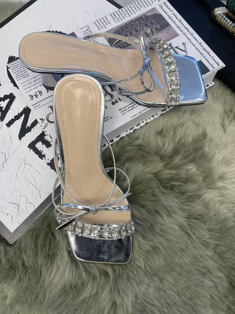 法式小拖鞋仙女鞋子2025新款外穿配裙子中高跟水钻鞋