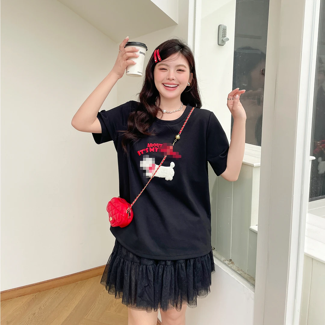 新款女装正肩独特漂亮t恤短袖胖mm大码减龄设计感上衣
