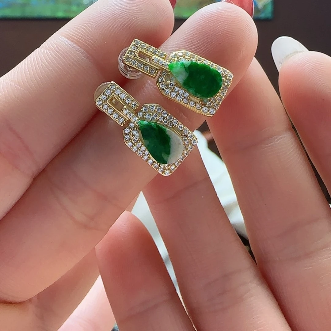 翡翠耳饰银S925镶嵌耳饰