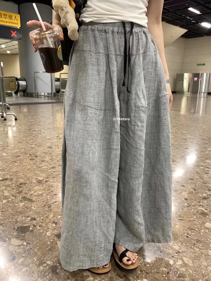 【小胖家】3315慵懒风松紧腰阔腿休闲裤