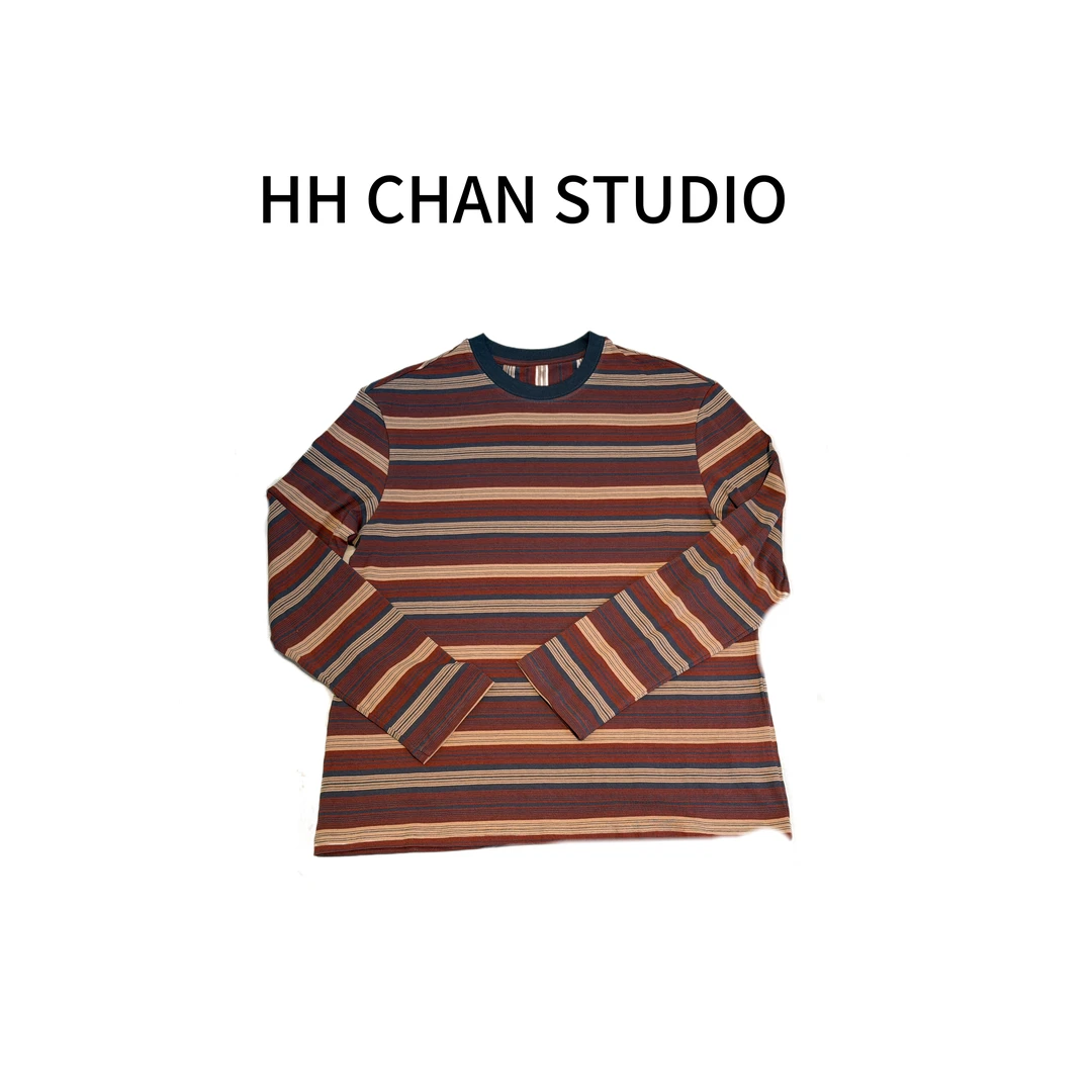 HH.CHAN"枫叶"100%棉美式复古枫叶红条纹长袖T恤HH5338857