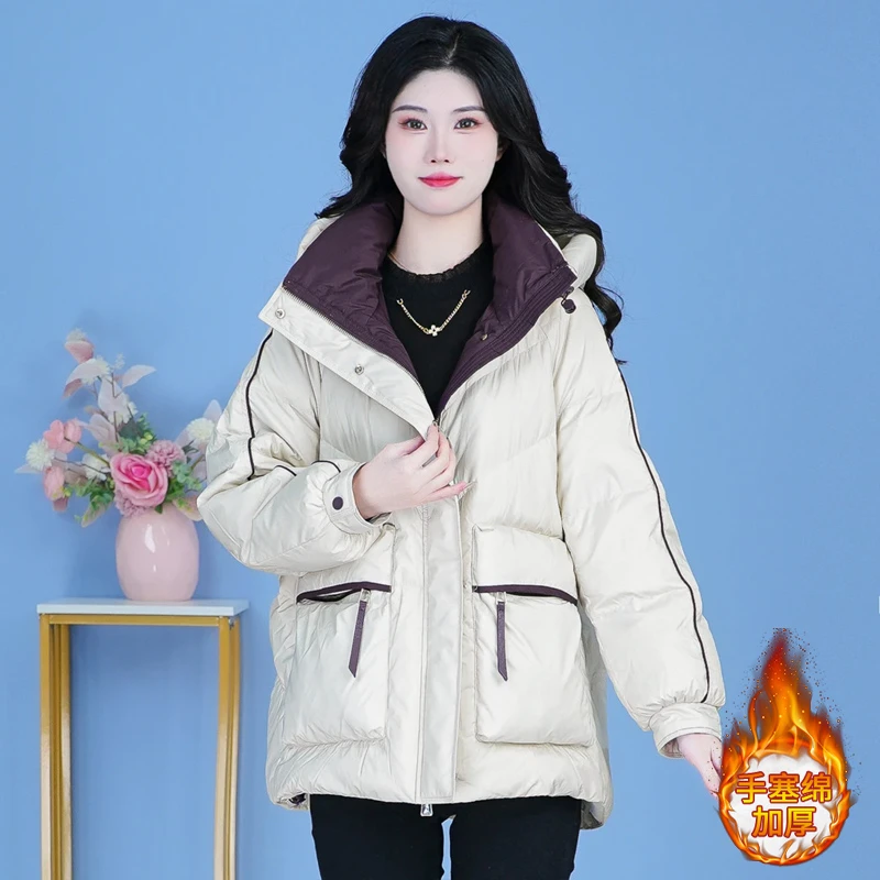 2024年冬季新款宽松保暖连帽棉服外套女韩版时尚洋气加厚休闲棉衣