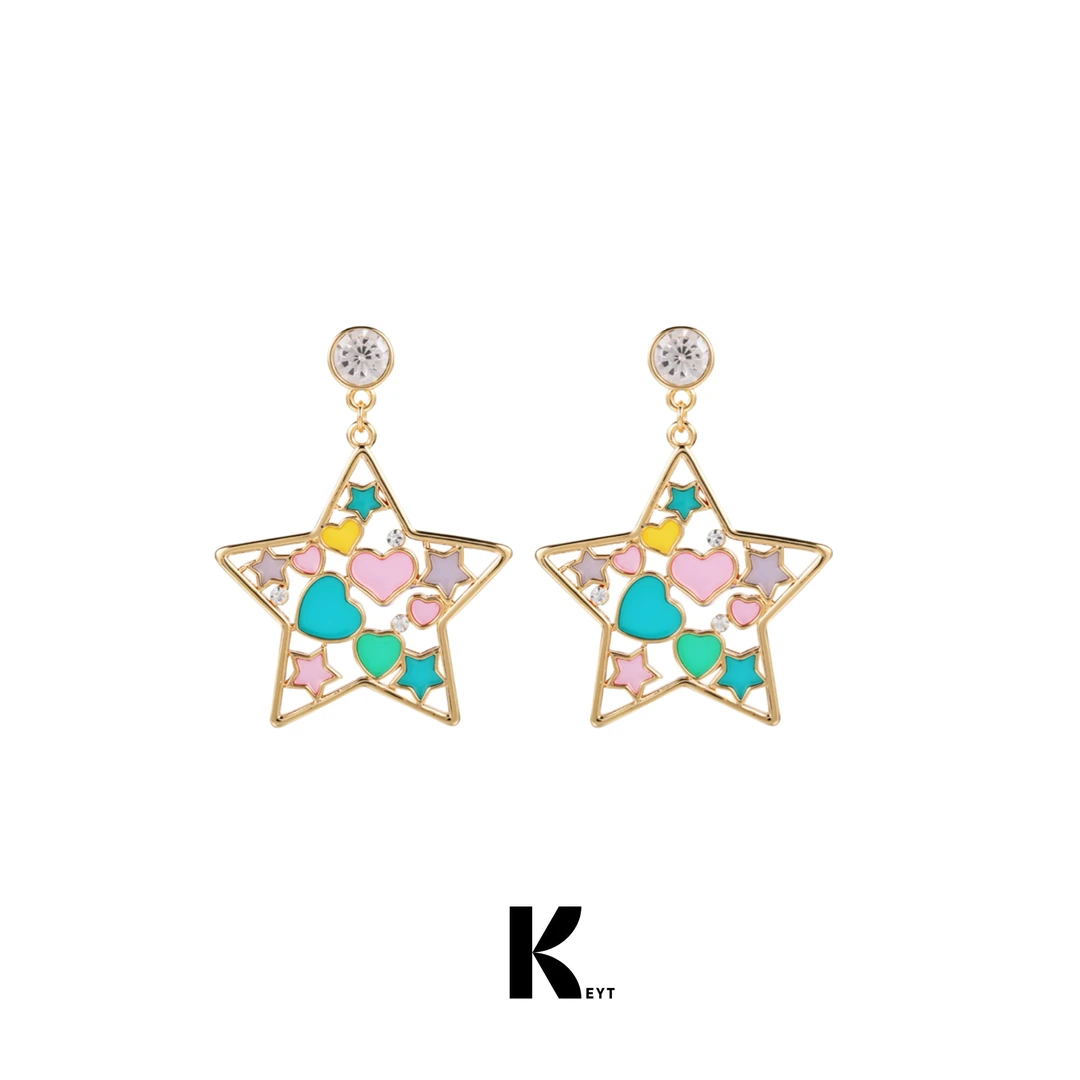 KEYT 铜合金耳饰 多色五角星耳环A25