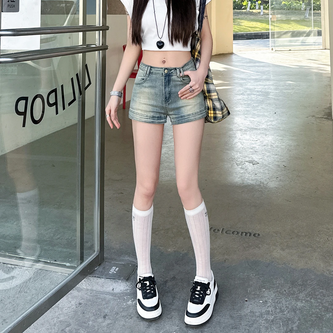 牛仔短裤女夏季2025年新款高腰夏天辣妹弹力黄泥色显瘦a字热裤子