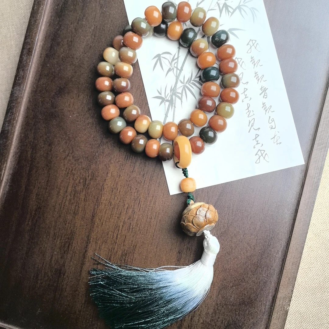 敦煌问天菩提根手持10x13mm48颗大尺寸双圈风化菩提子