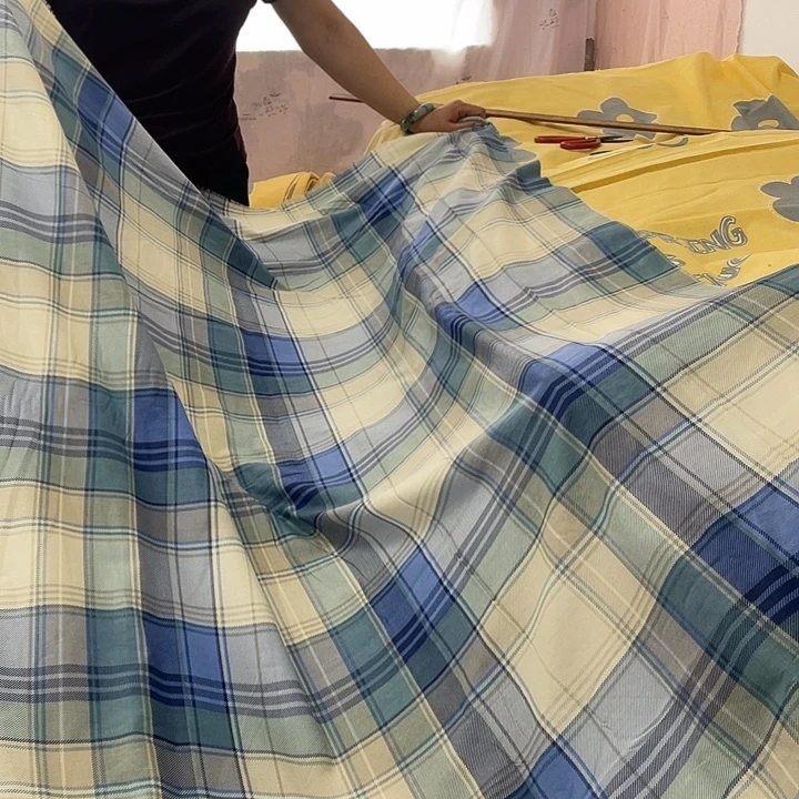 棉长绒棉米蓝学生格2米