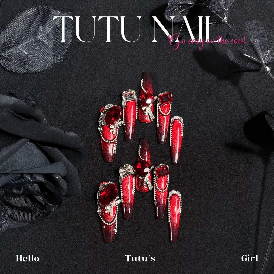 【新年好】TUTU NAIL手工穿戴甲新年蛇年大红色美甲显白猫眼高级冬