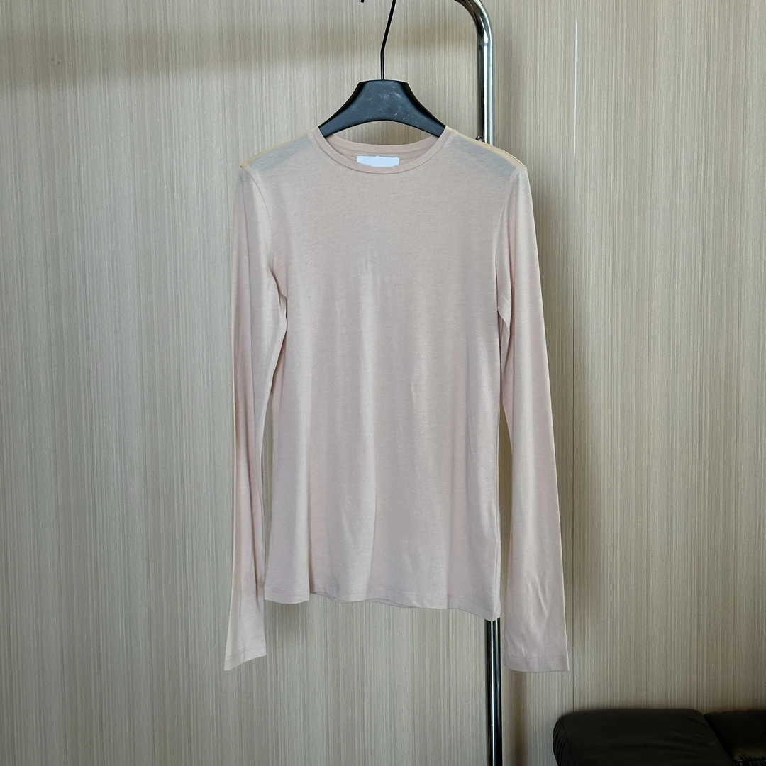 WMM蜜桃粉橘长袖打底T恤女士轻薄百搭时尚休闲