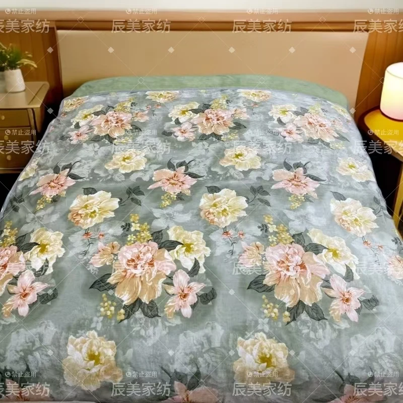2.3秋冬款【国色天香】高克重加绒加厚双人加大石墨烯发热被印花