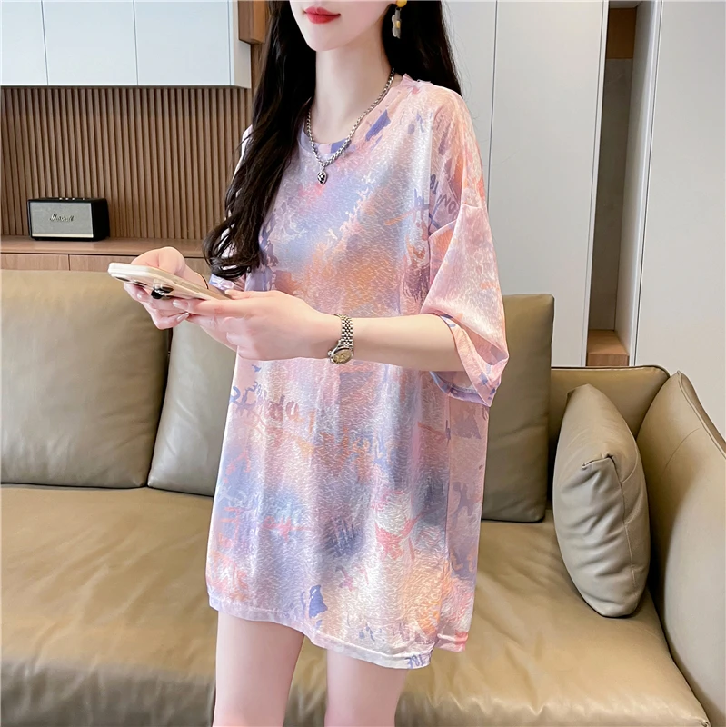 夏季T恤卡通动漫大码宽松夏季五分袖短袖韩版扎染印花